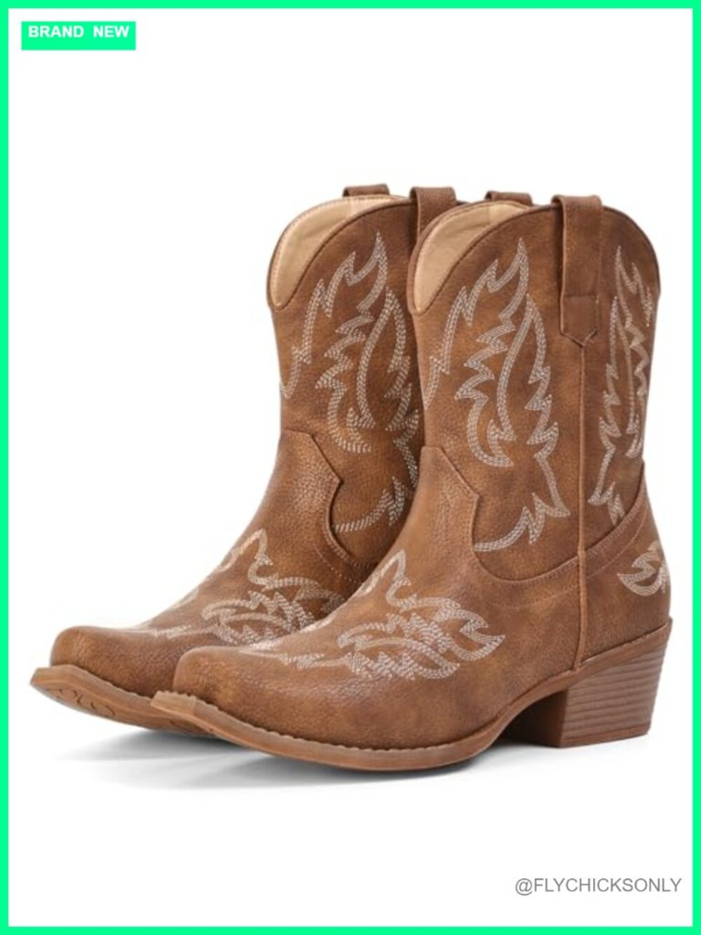 Faux Leather Cowboy Ankle Boots Western Cowgirl Snip Toe Block Heel Pull-On